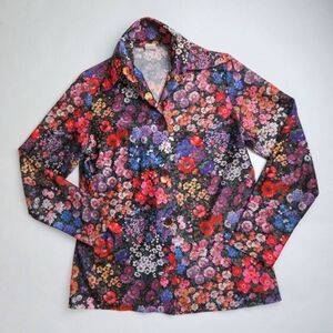 Queens-Way To Fashion Vintage 70s Wildflower Point Collar Blouse Women's S